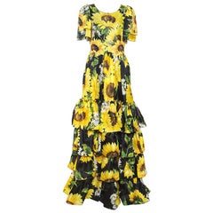 Dolce & Gabbana Sartoria Black Sunflower Printed Silk Embellished Dress M