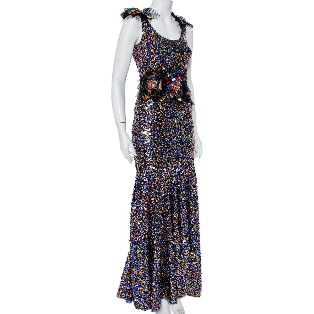 Black Dolce & Gabbana Sartoria Multicolor Sequin Embellished Tulle Mermaid Gown S