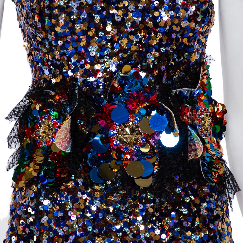 Women's Dolce & Gabbana Sartoria Multicolor Sequin Embellished Tulle Mermaid Gown S