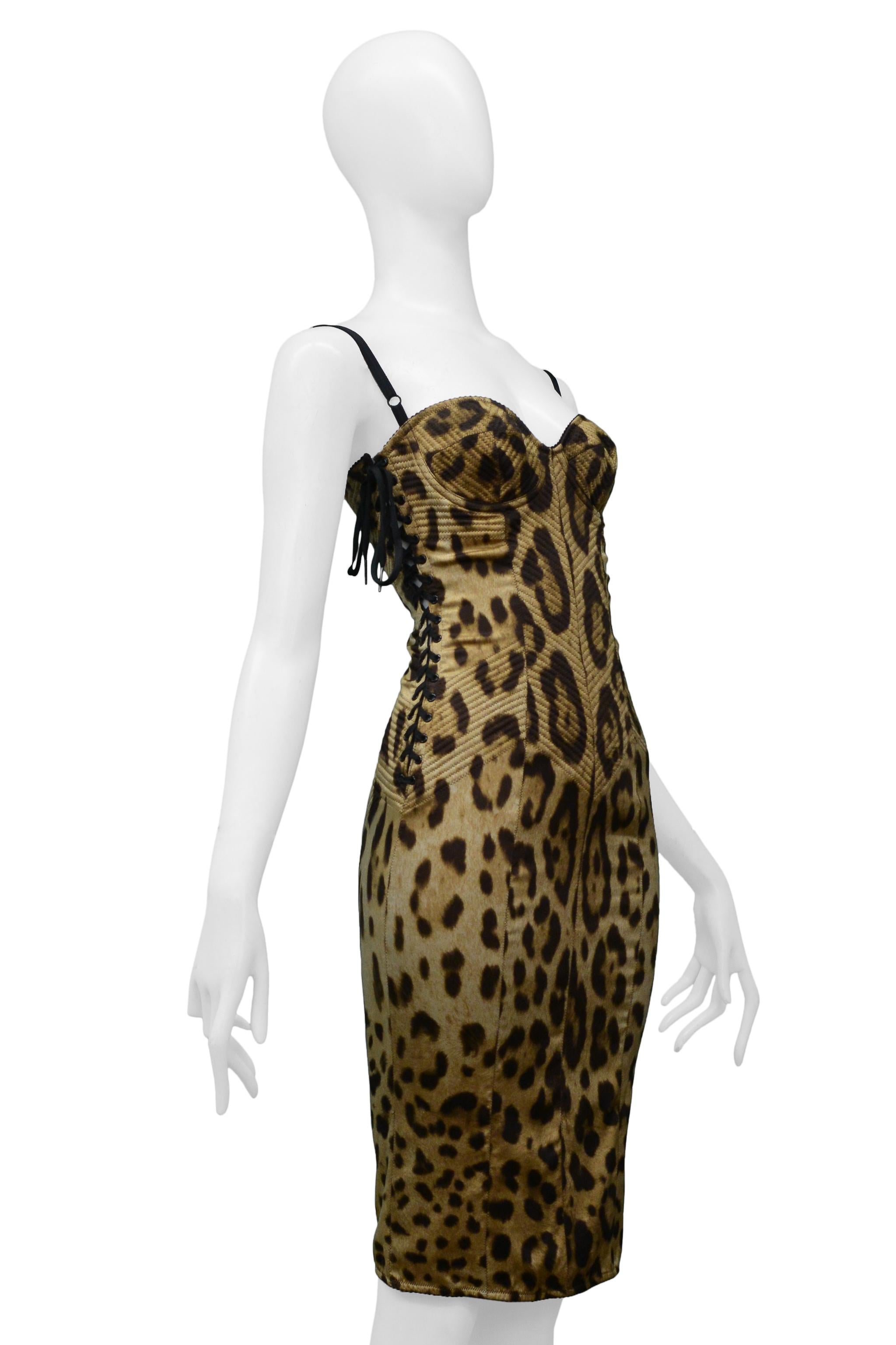 Brown Dolce & Gabbana Satin Leopard Print Corset Bustier Dress For Sale