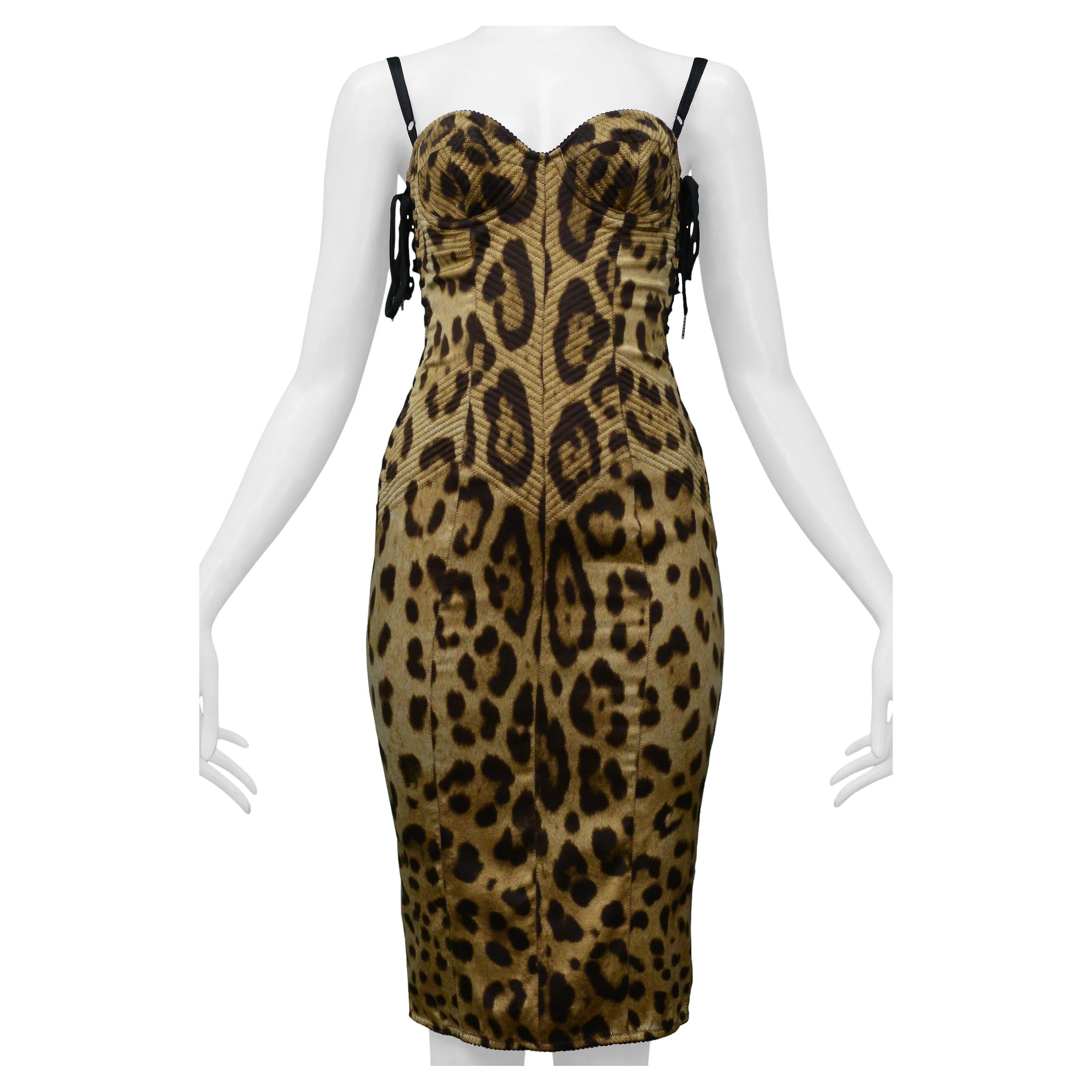 Dolce & Gabbana Satin Leopard Print Corset Bustier Dress For Sale