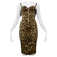 Dolce & Gabbana Satin Leopard Print Corset Bustier Dress