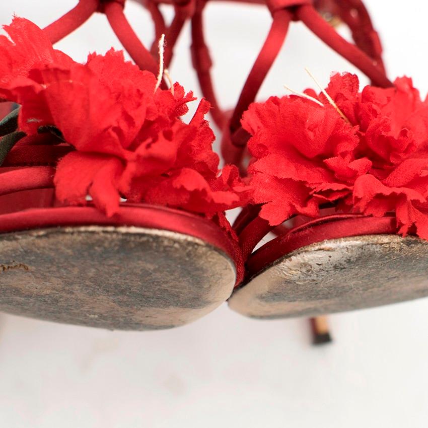 Dolce & Gabbana Satin Strappy Flower Embellished Sandals IT 36 2