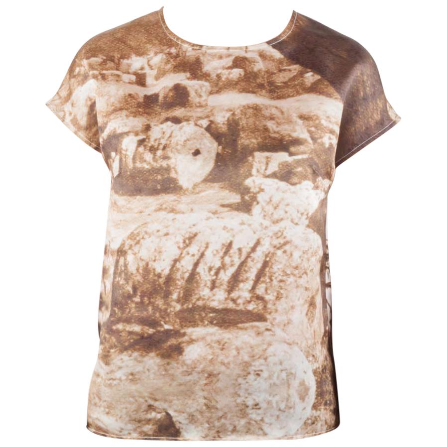 Dolce & Gabbana Sepia Brown Ruins Print Silk Boxy Blouse S