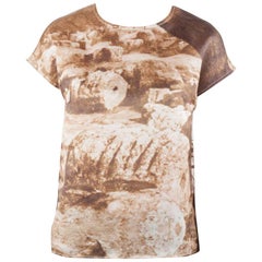 Dolce & Gabbana Sepia Brown Ruins Print Silk Boxy Blouse S