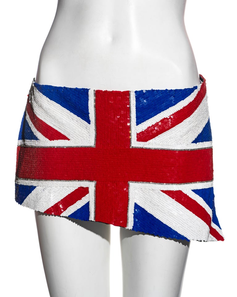 Dolce and Gabbana sequin and crystal Union Jack flag mini wrap skirt, ss  2000 at 1stDibs | union jack mini skirt, union jack skirt, british flag  skirt