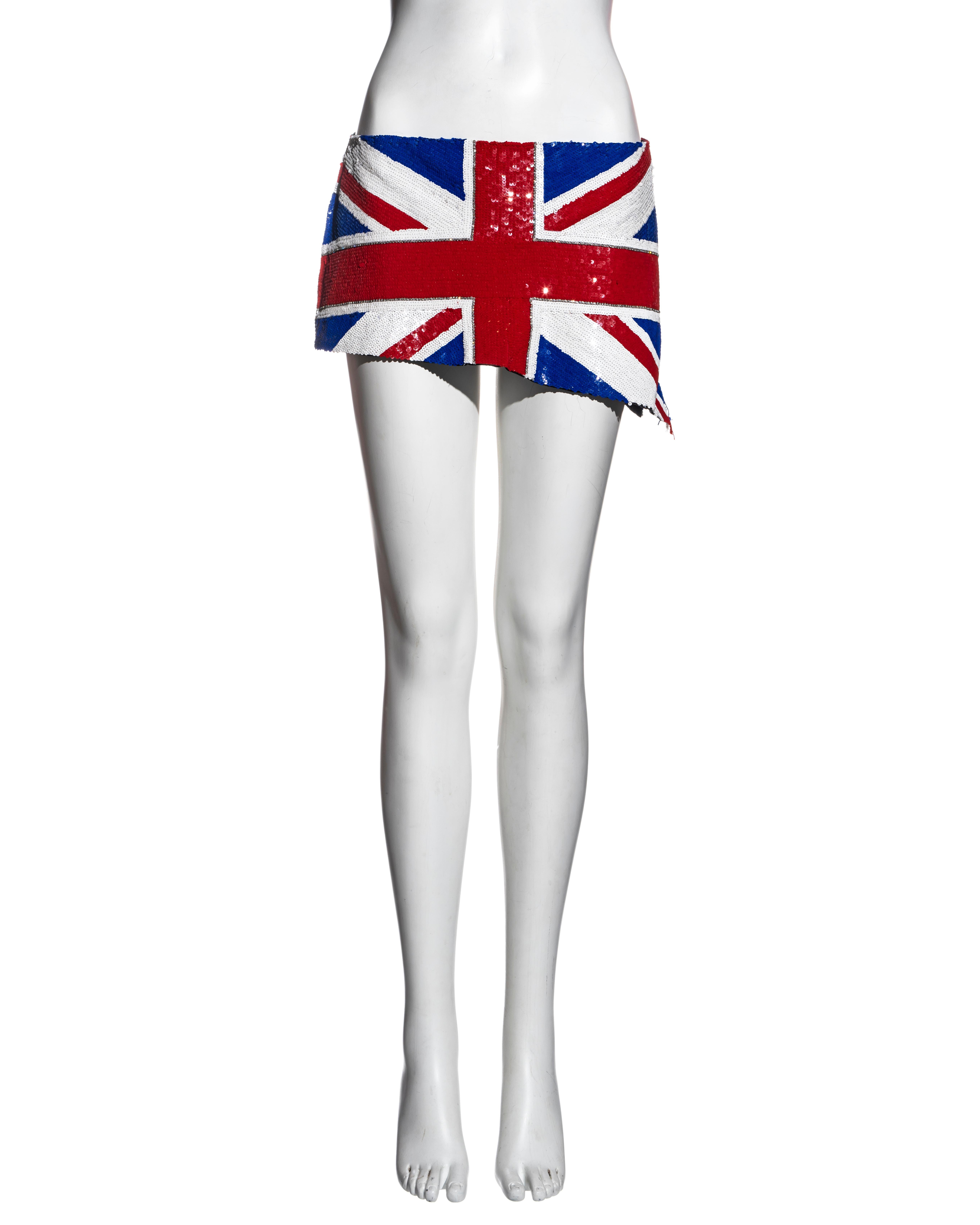 Red Dolce & Gabbana sequin and crystal Union Jack flag mini wrap skirt, ss 2000