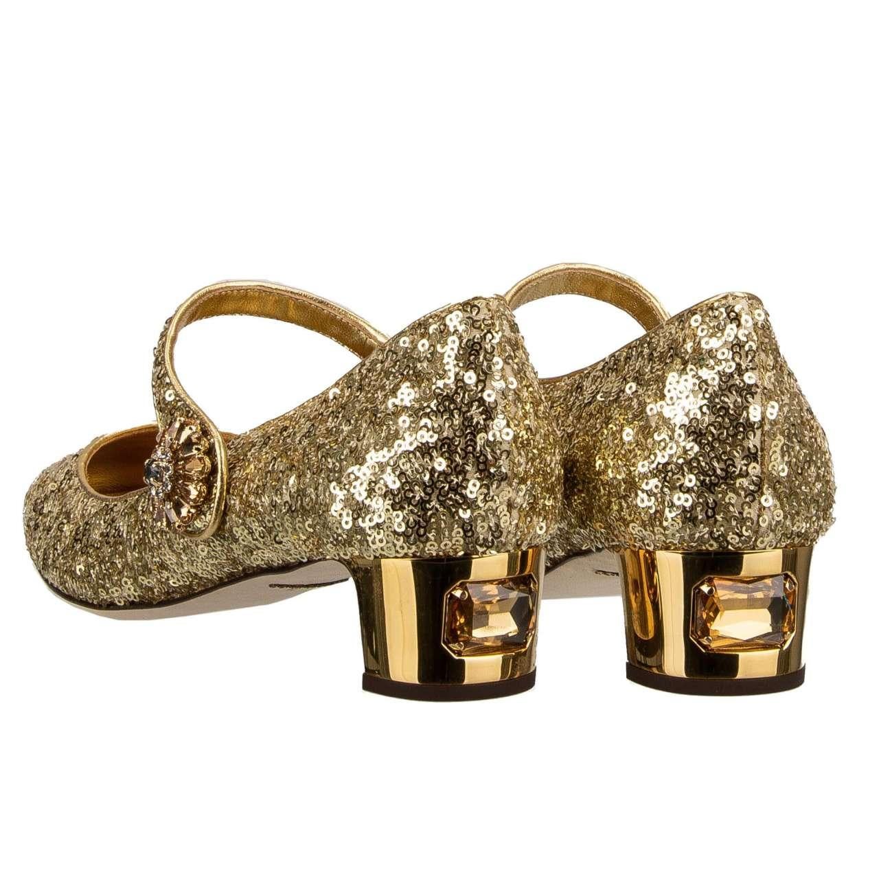 Women's Dolce & Gabbana - Sequin Crystal Heels Mary Jane Pumps VALLY Gold 40 US 10 For Sale