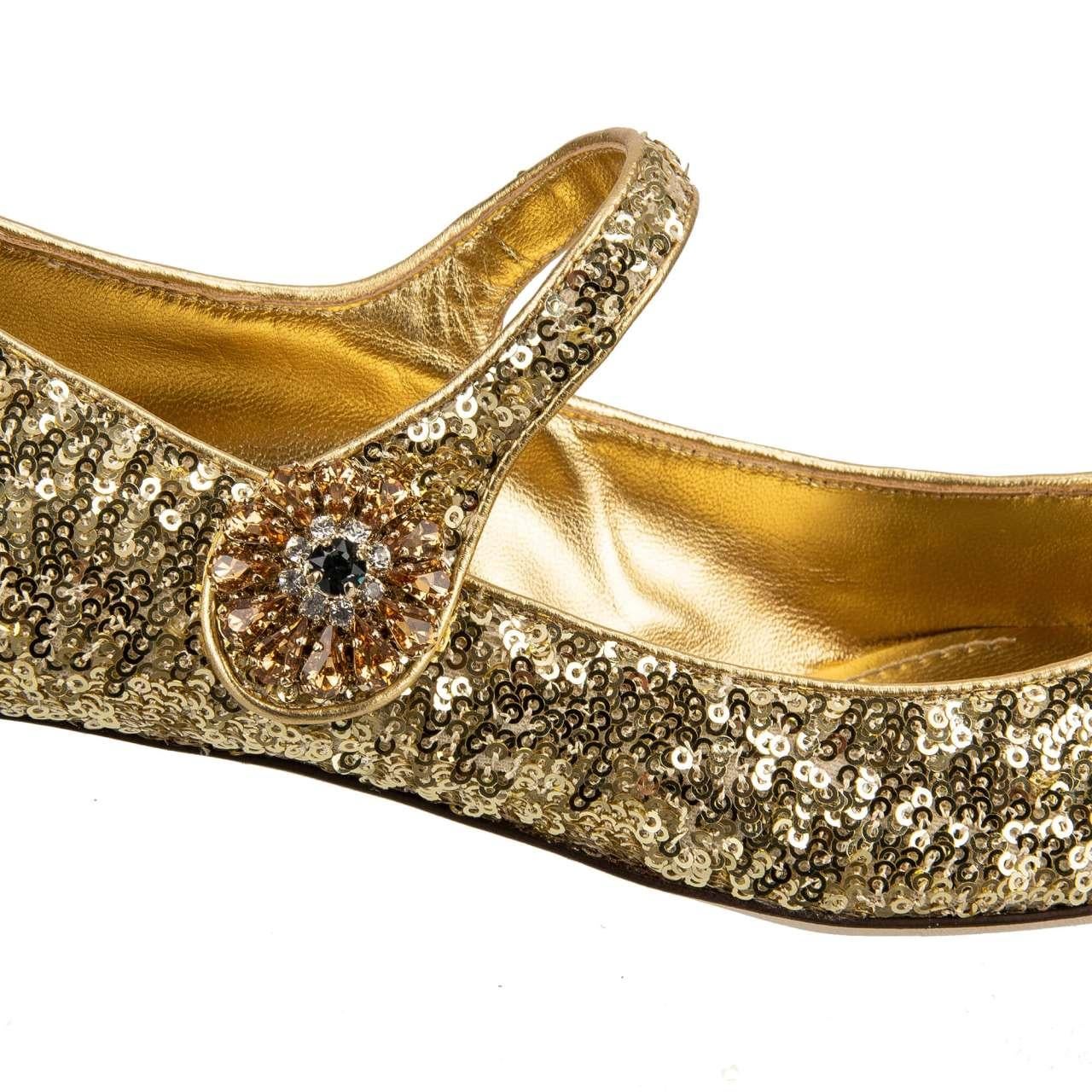 Dolce & Gabbana - Sequin Crystal Heels Mary Jane Pumps VALLY Gold 40 US 10 For Sale 2