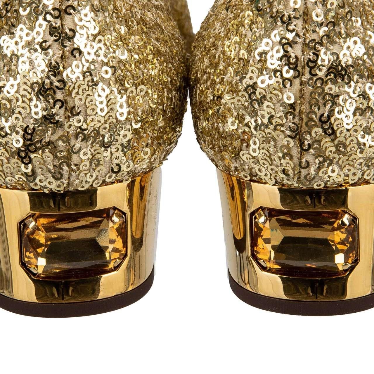Dolce & Gabbana - Sequin Crystal Heels Mary Jane Pumps VALLY Gold 40 US 10 For Sale 3