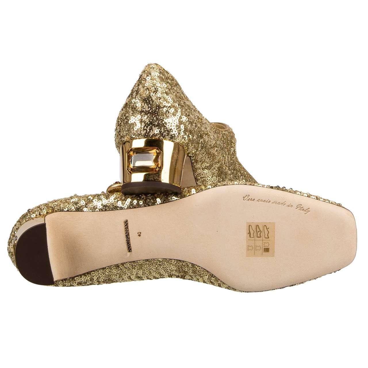 Dolce & Gabbana - Sequin Crystal Heels Mary Jane Pumps VALLY Gold 40 US 10 For Sale 4