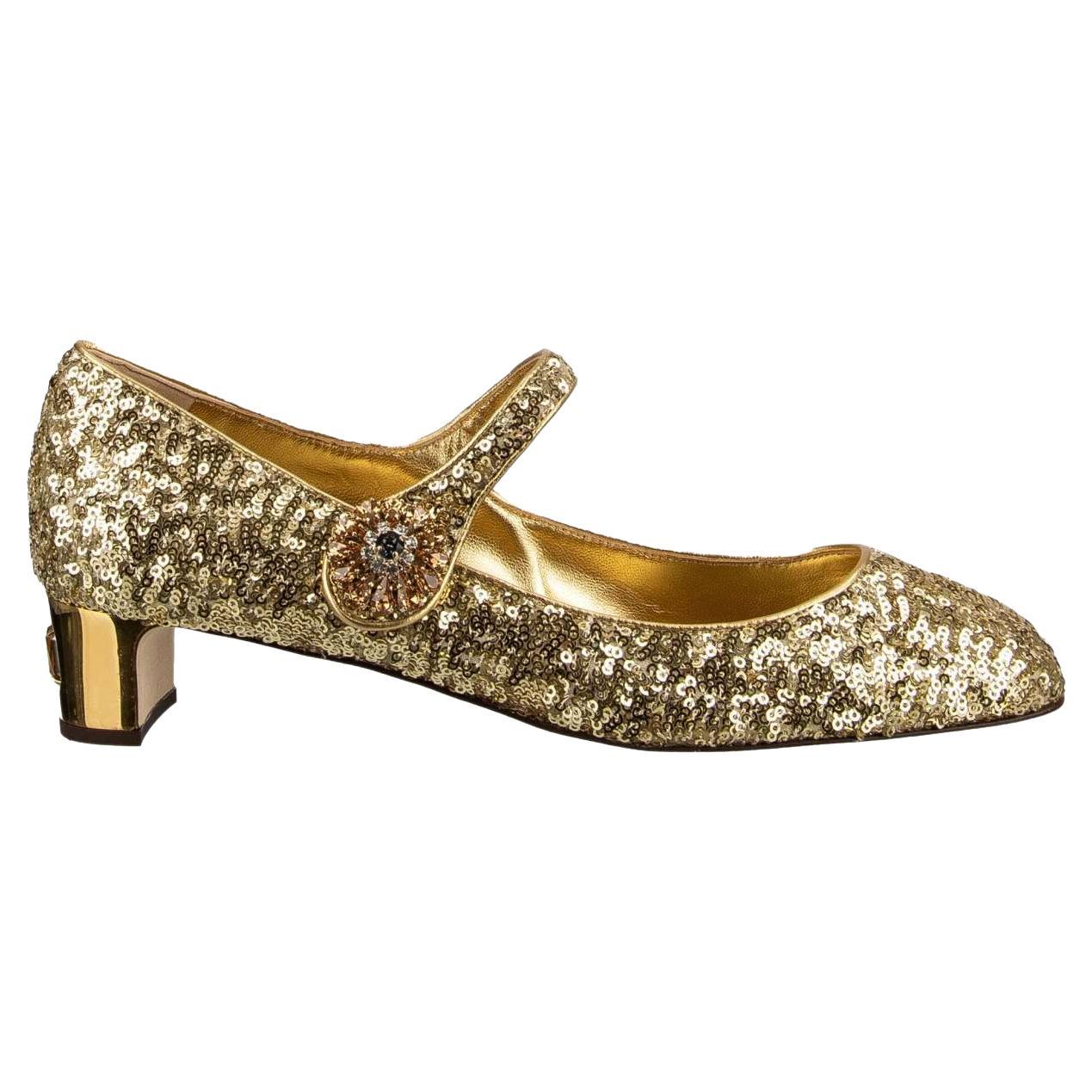 Dolce & Gabbana - Sequin Crystal Heels Mary Jane Pumps VALLY Gold 40 US 10 For Sale