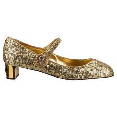 Dolce & Gabbana - Sequin Crystal Heels Mary Jane Pumps VALLY Gold 40 US 10