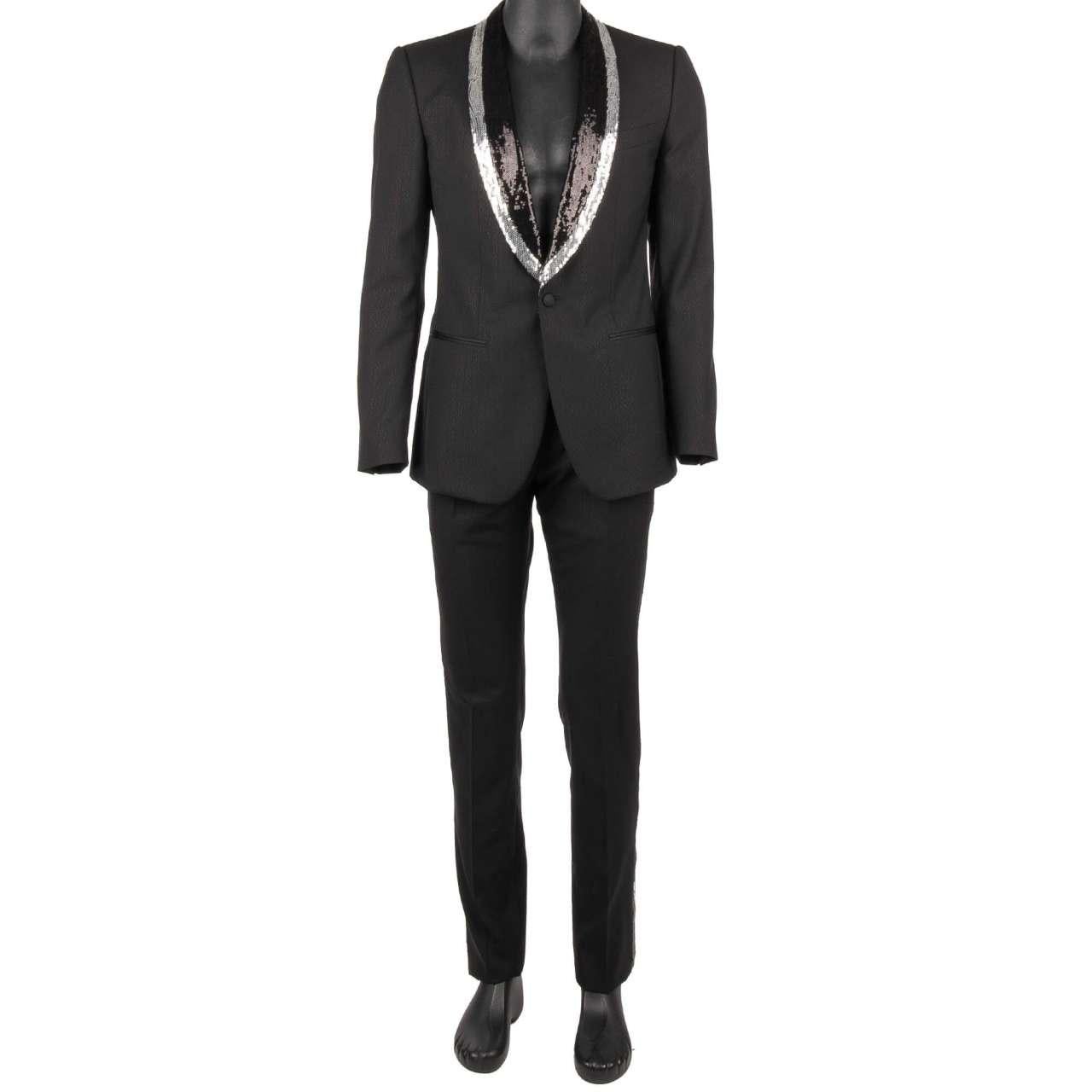 Dolce & Gabbana Sequin Embroidered Wool Silk Suit SICILIA Silver Black 46 For Sale 1