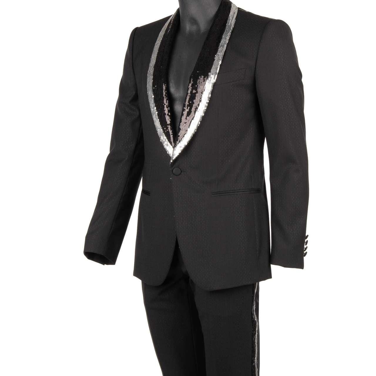 Dolce & Gabbana Sequin Embroidered Wool Silk Suit SICILIA Silver Black 46 For Sale 2