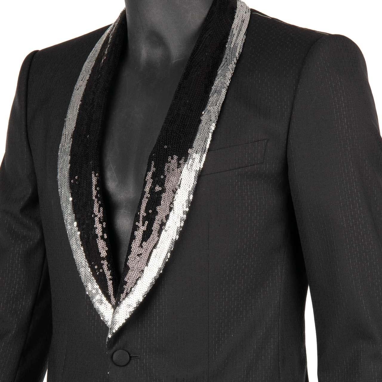 Dolce & Gabbana Sequin Embroidered Wool Silk Suit SICILIA Silver Black 46 For Sale 3
