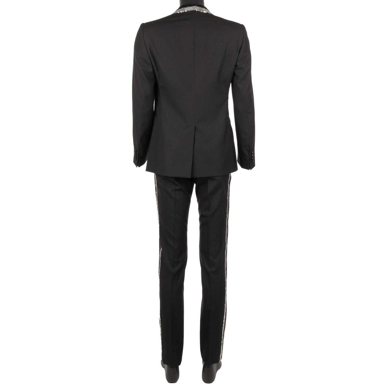 Dolce & Gabbana Sequin Embroidered Wool Silk Suit SICILIA Silver Black 46 For Sale 5