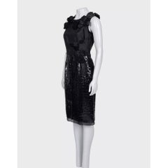 Dolce & Gabbana Sequin Floral Fitted Black Silk Blend Dress Sz.40/S
