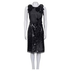 Dolce & Gabbana Sequin Floral Fitted Black Silk Blend Dress Sz.40/S