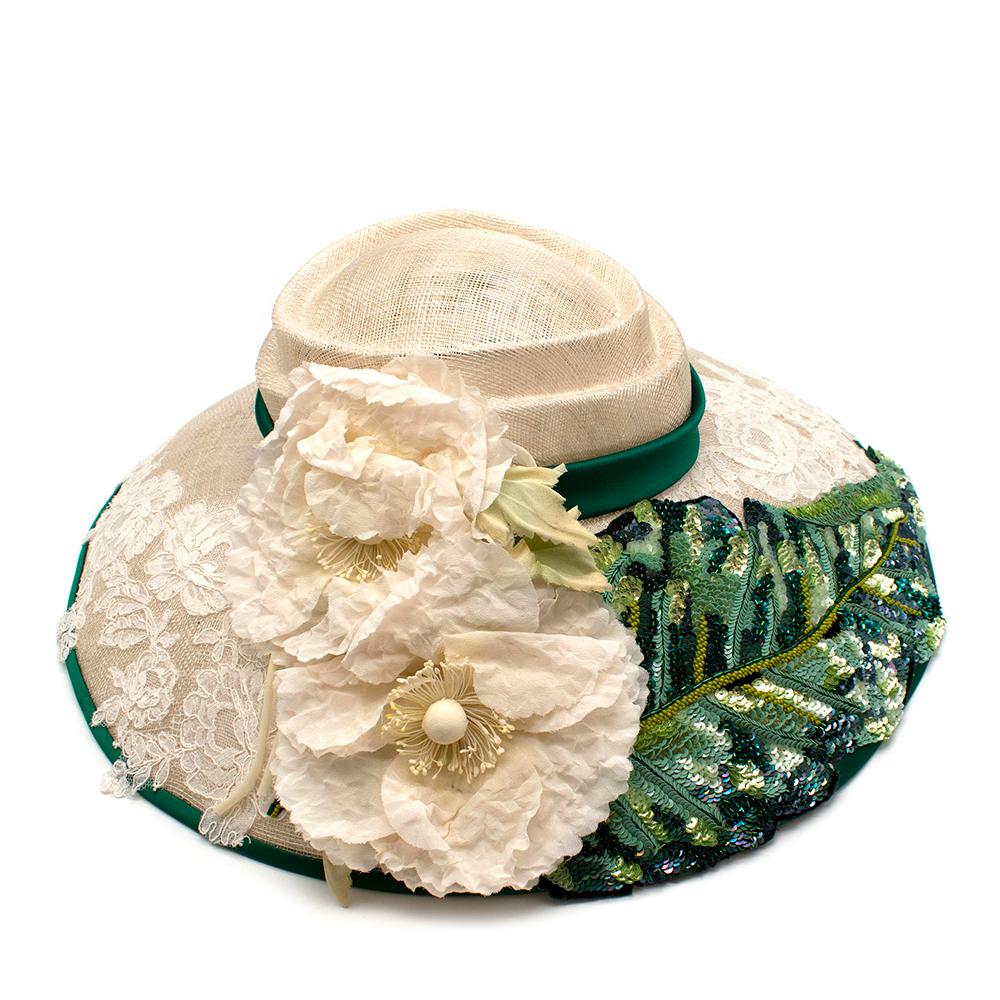 Women's or Men's Dolce & Gabbana Sequin & Lace Detailed Floral Embellished Raffia Hat
