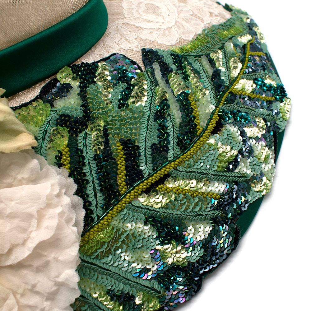 Dolce & Gabbana Sequin & Lace Detailed Floral Embellished Raffia Hat 1