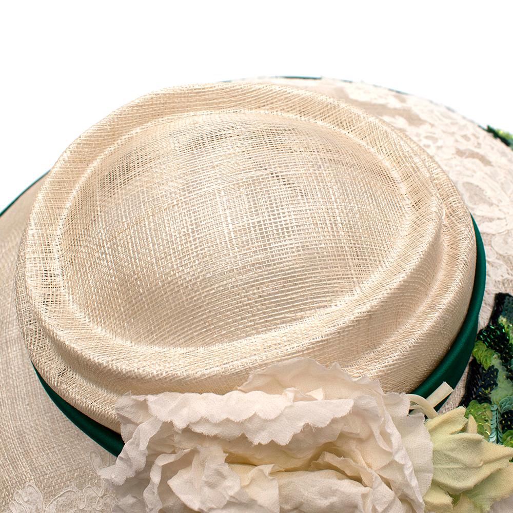 Dolce & Gabbana Sequin & Lace Detailed Floral Embellished Raffia Hat 3