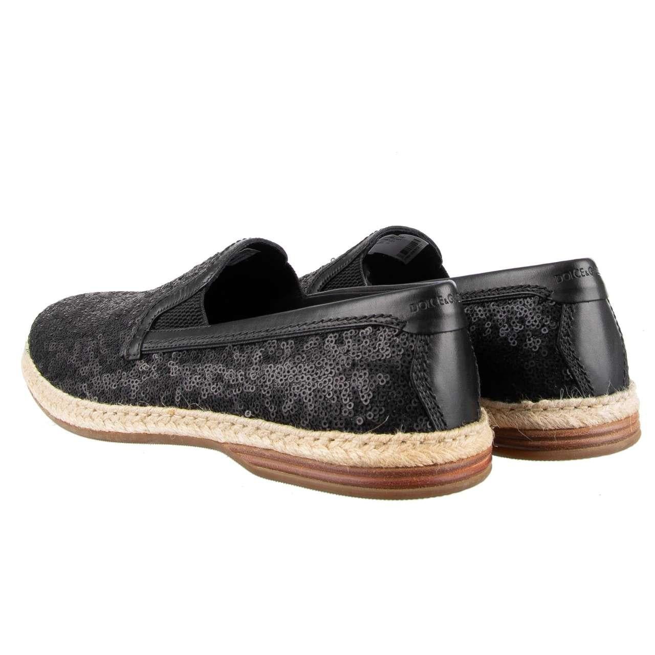 Dolce & Gabbana - Sequined Loafer Shoes MONDELLO Black 42 For Sale 1