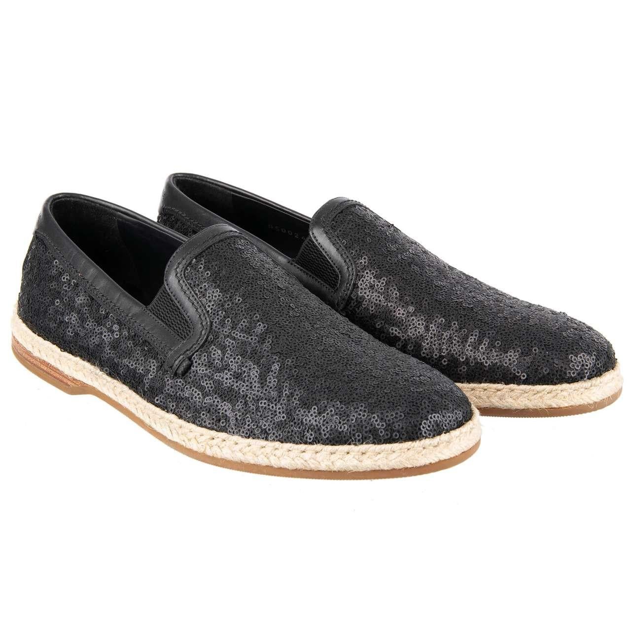 Dolce & Gabbana - Sequined Loafer Shoes MONDELLO Black 42 For Sale 2