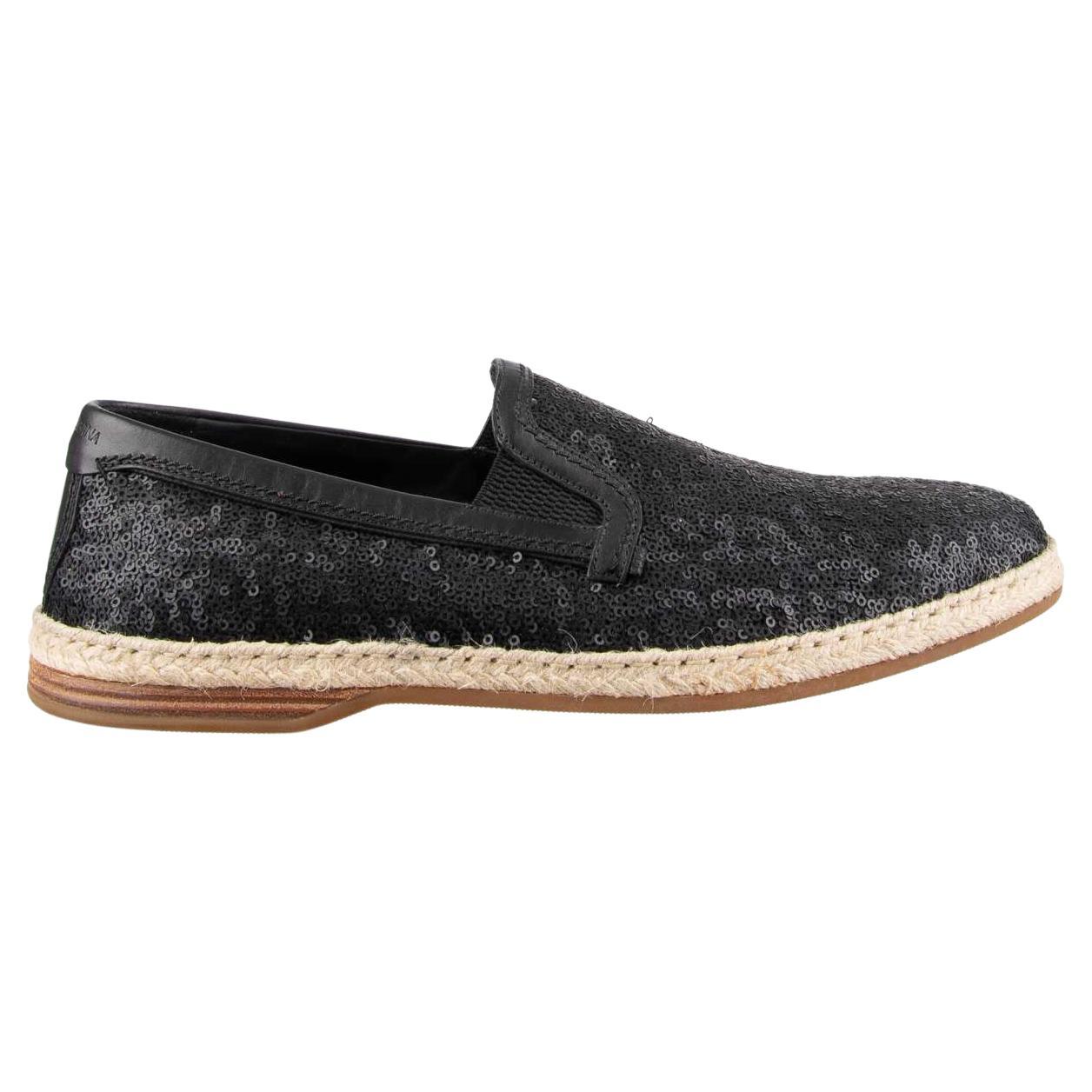 Dolce & Gabbana - Sequined Loafer Shoes MONDELLO Black 42 For Sale