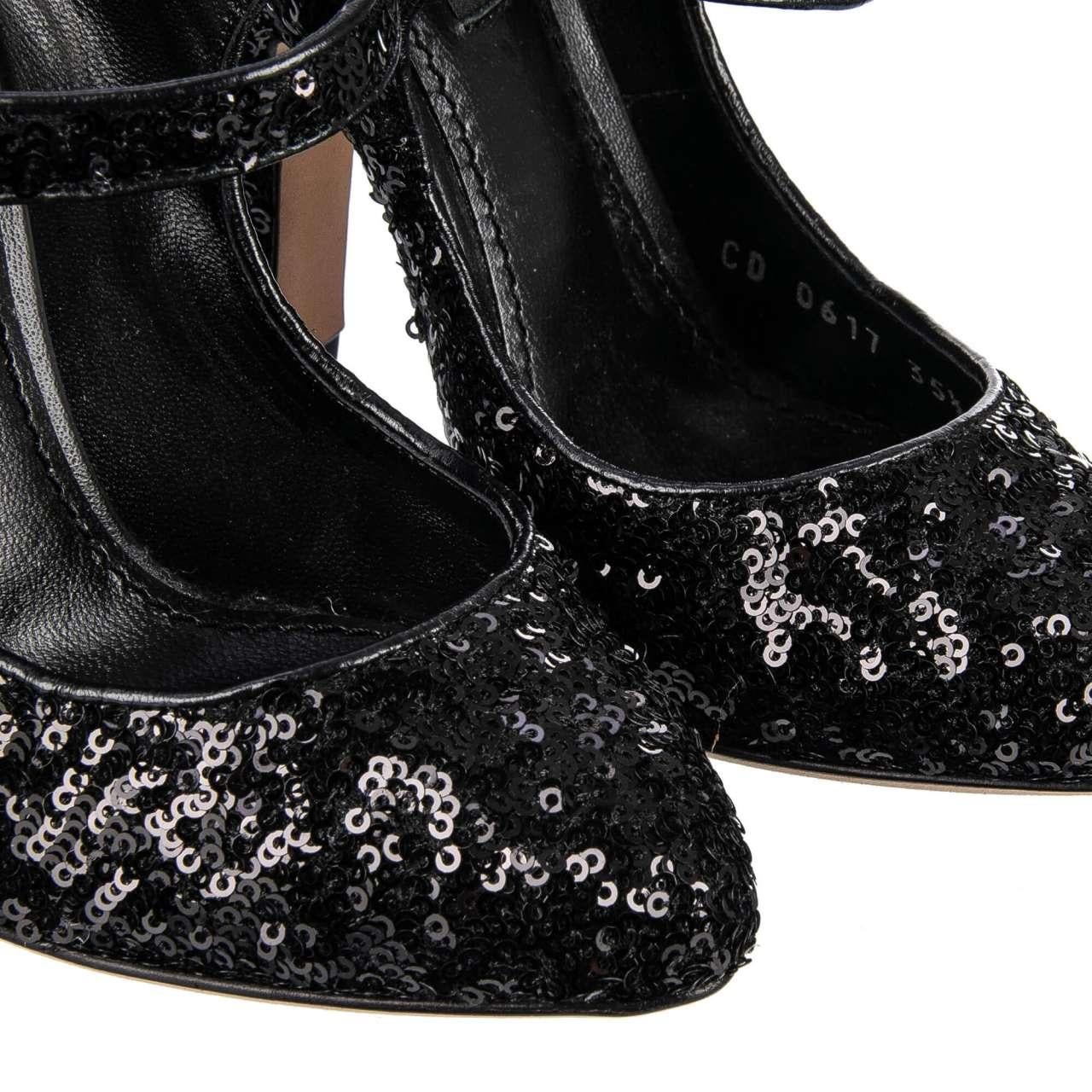 - Sequined Mary Jane Pumps VALLY in Black by DOLCE & GABBANA Black Label - RUNWAY - Dolce & Gabbana Fashion Show - Former RRP: EUR 495 - MADE IN ITALY - New with box - Model: CD0617-AE427-8B956 - Material: 68% Polyester, 32% Lambskin - Inside