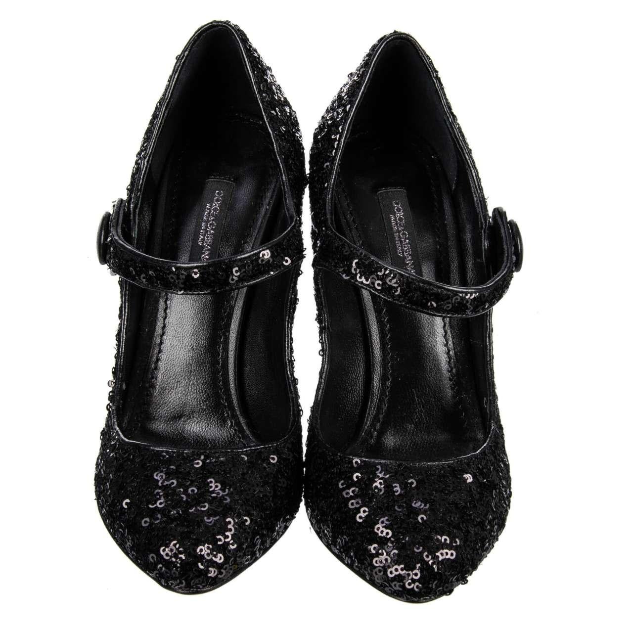 Dolce & Gabbana - Sequined Mary Janes VALLY Black EUR 35.5 In Excellent Condition For Sale In Erkrath, DE