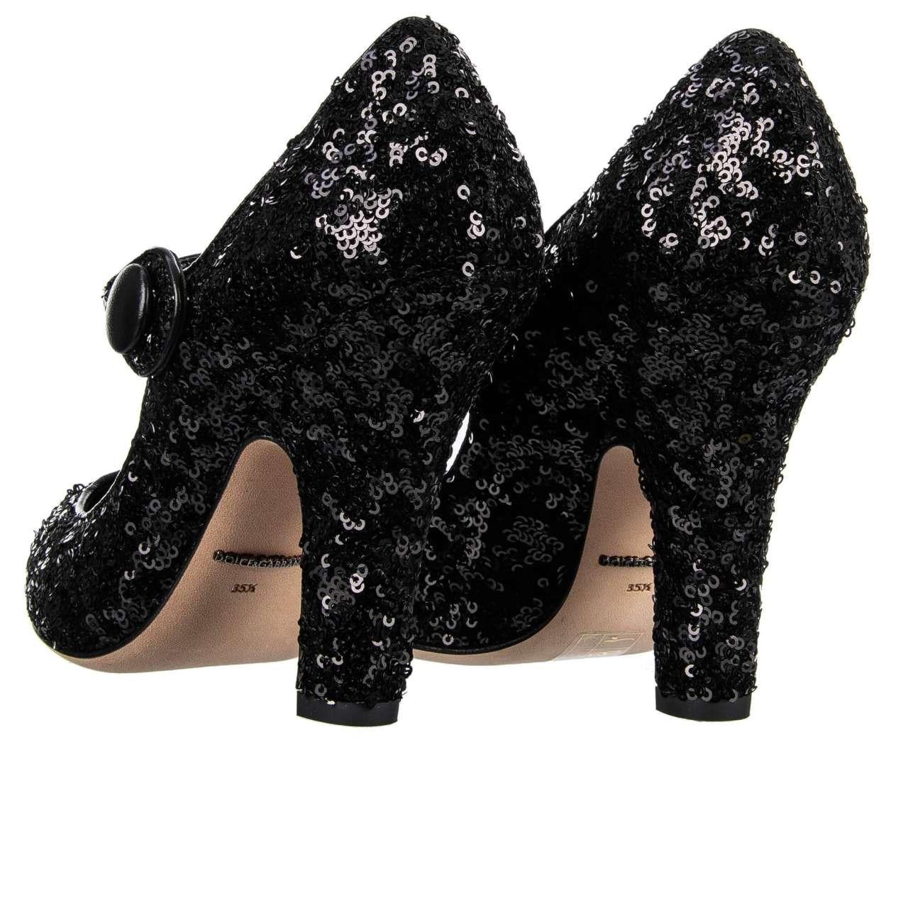 Women's Dolce & Gabbana - Sequined Mary Janes VALLY Black EUR 35.5 For Sale
