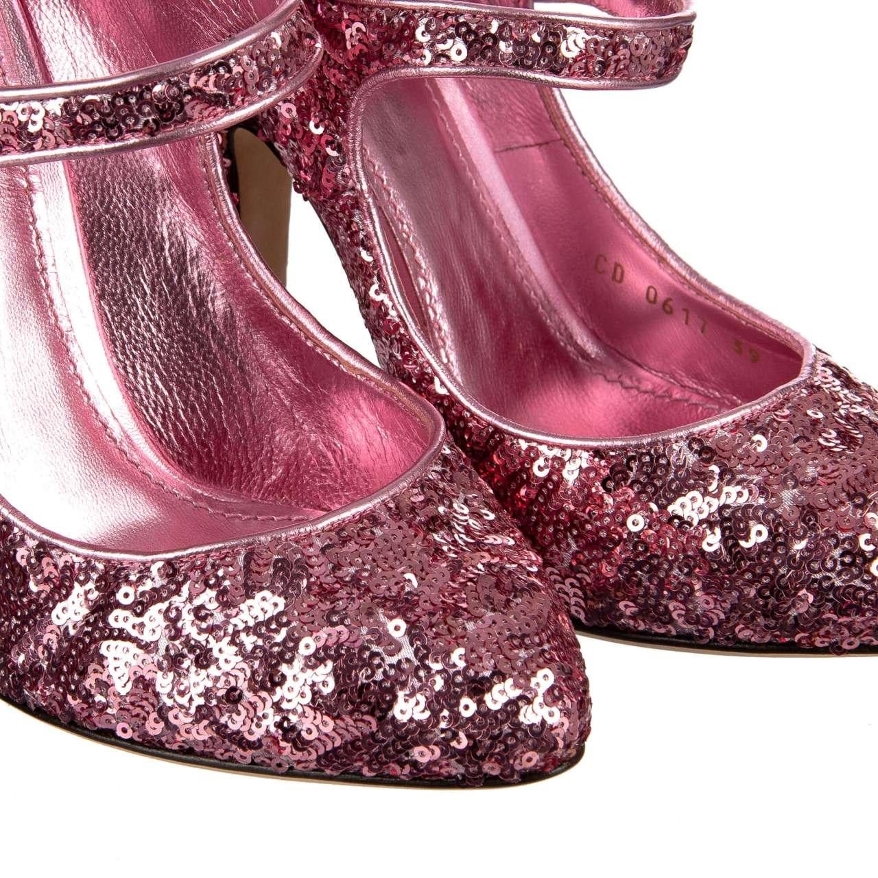 - Sequined Mary Jane Pumps VALLY in Pink by DOLCE & GABBANA Black Label - RUNWAY - Dolce & Gabbana Fashion Show - Former RRP: EUR 495 - MADE IN ITALY - New with box - Model: CD0617-AE427-8B404 - Material: 68% Polyester, 32% Lambskin - Inside