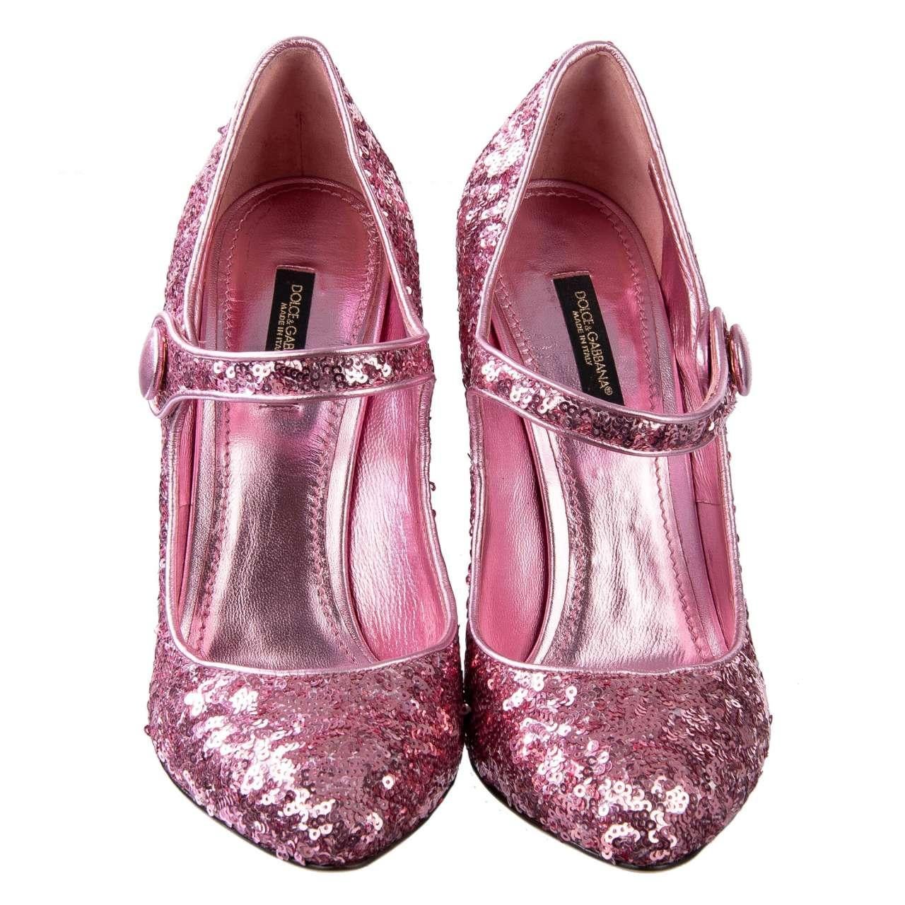 Dolce & Gabbana - Sequined Mary Janes VALLY Pink EUR 39 In Excellent Condition For Sale In Erkrath, DE