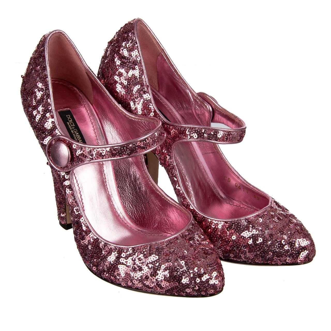 Dolce & Gabbana - Sequined Mary Janes VALLY Pink EUR 39 For Sale 1
