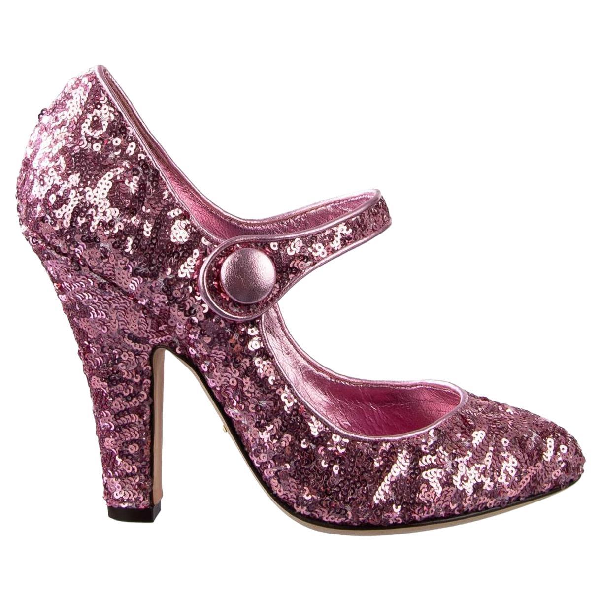 Dolce & Gabbana - Sequined Mary Janes VALLY Pink EUR 39 For Sale