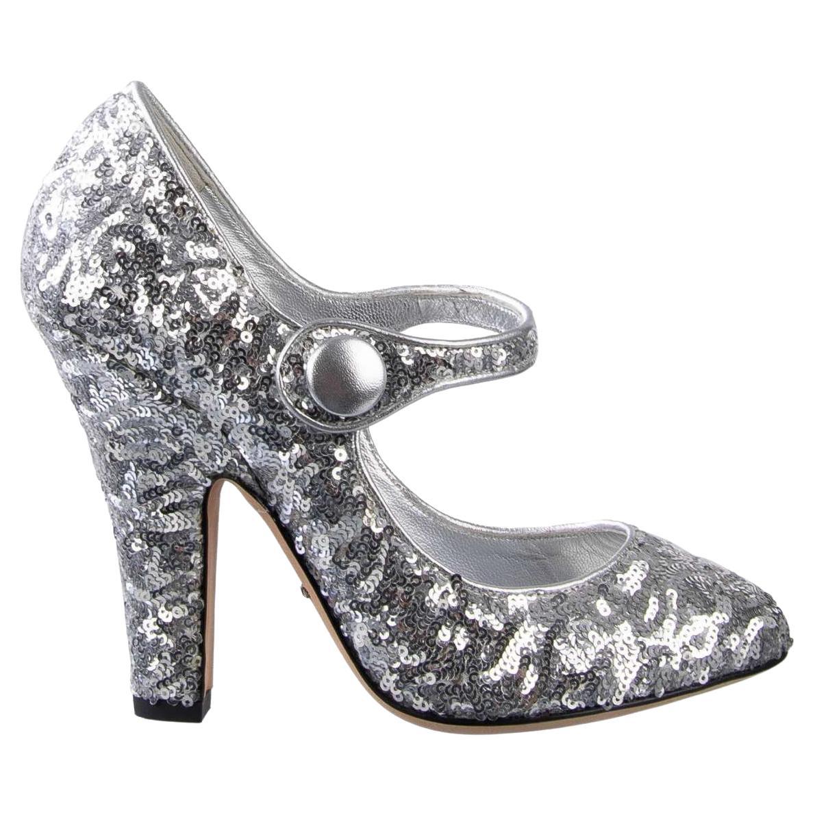 Dolce & Gabbana - Sequined Mary Janes VALLY Silver EUR 35.5 For Sale