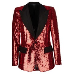 Dolce & Gabbana - Sequined Tuxedo Blazer with Moire Lapel Red Black 46