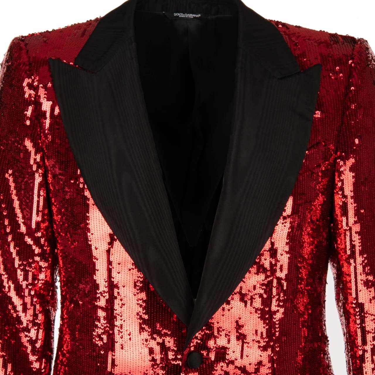 Men's Dolce & Gabbana - Sequined Tuxedo Blazer with Moire Lapel Red Black 48 For Sale