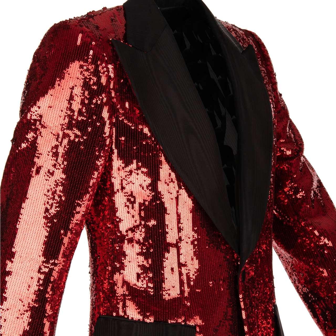 Dolce & Gabbana - Sequined Tuxedo Blazer with Moire Lapel Red Black 48 For Sale 1