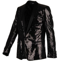 Dolce & Gabbana - Sequined Tuxedo Blazer with Silk Lapel Black 48