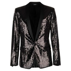 Dolce & Gabbana - Sequined Tuxedo Blazer with Silk Lapel Black 48