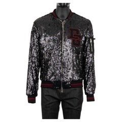 Dolce & Gabbana - Sequined Varsity Jacket with DG Logos Black 46