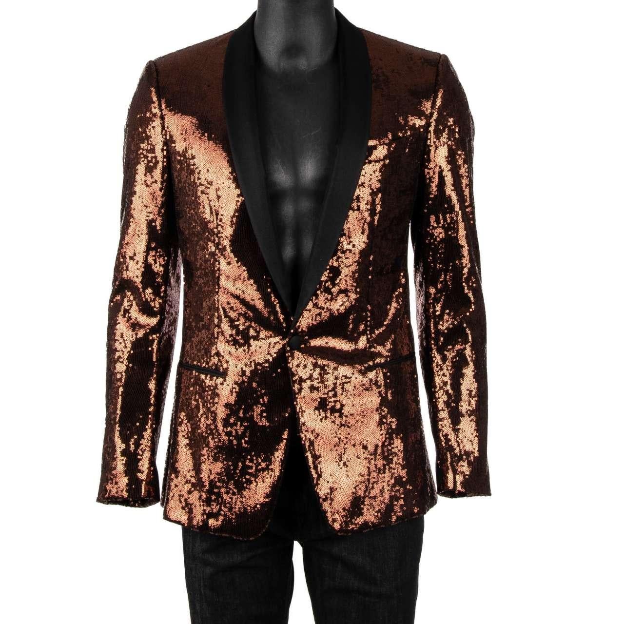 Dolce & Gabbana Sequined Velvet Tuxedo Blazer MARTINI Bronze Black 44 In Excellent Condition For Sale In Erkrath, DE