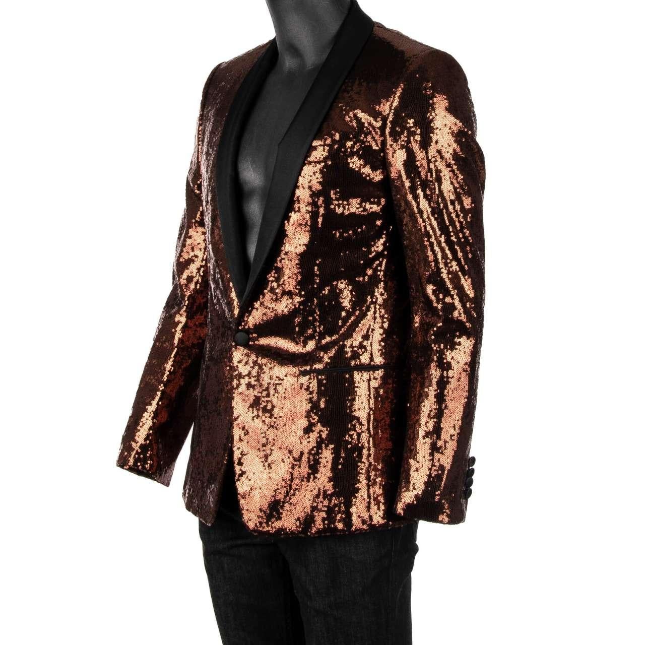 Men's Dolce & Gabbana Sequined Velvet Tuxedo Blazer MARTINI Bronze Black 44 For Sale