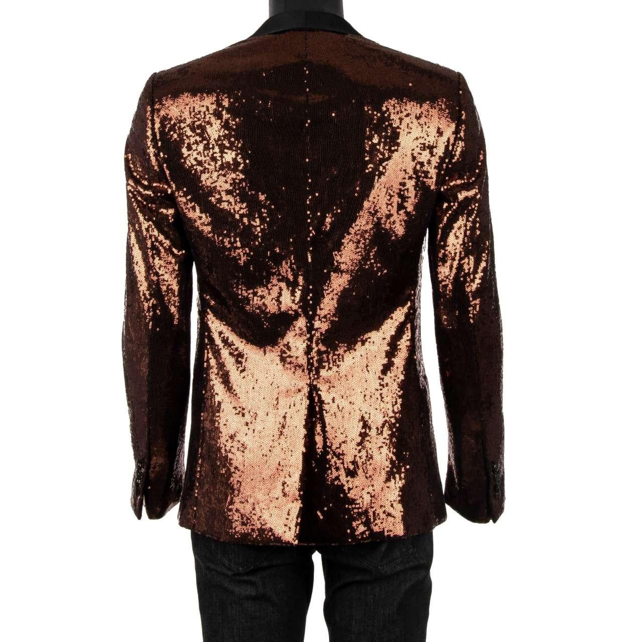 Dolce & Gabbana Sequined Velvet Tuxedo Blazer MARTINI Bronze Black 44 For Sale 1