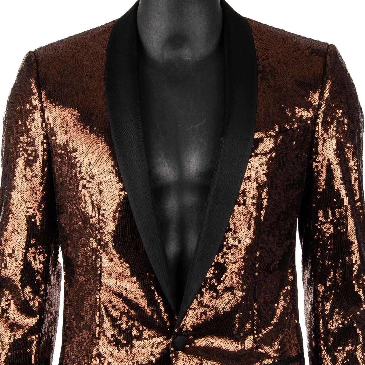 Dolce & Gabbana Sequined Velvet Tuxedo Blazer MARTINI Bronze Black 44 For Sale 2