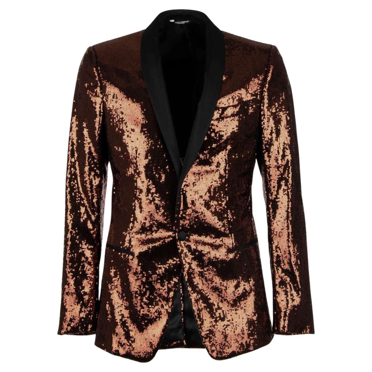 Dolce & Gabbana Sequined Velvet Tuxedo Blazer MARTINI Bronze Black 44 For Sale