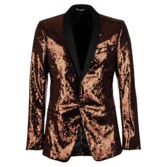 Dolce & Gabbana Sequined Velvet Tuxedo Blazer MARTINI Bronze Black 44