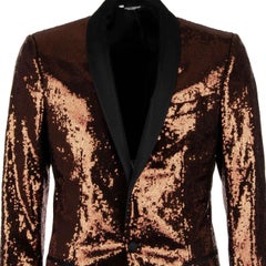 Dolce & Gabbana Sequined Velvet Tuxedo Blazer MARTINI Bronze Black 46